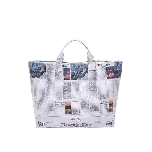 PVC Newspaper Shoulder Bag Large Capacity Casual Tote Bag Waterproof Leisure Shoulder Bag Work Date Party Bag