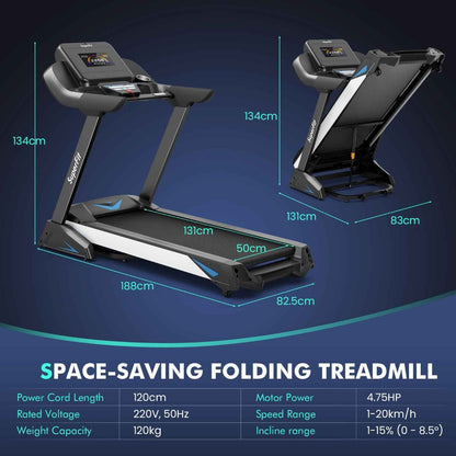 4.75 HP Treadmill with APP and Auto Incline for Home & Apartment