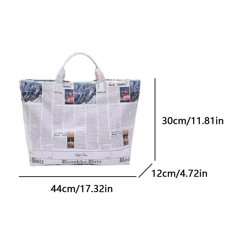 PVC Newspaper Shoulder Bag Large Capacity Casual Tote Bag Waterproof Leisure Shoulder Bag Work Date Party Bag