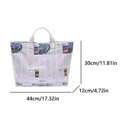 PVC Newspaper Shoulder Bag Large Capacity Casual Tote Bag Waterproof Leisure Shoulder Bag Work Date Party Bag