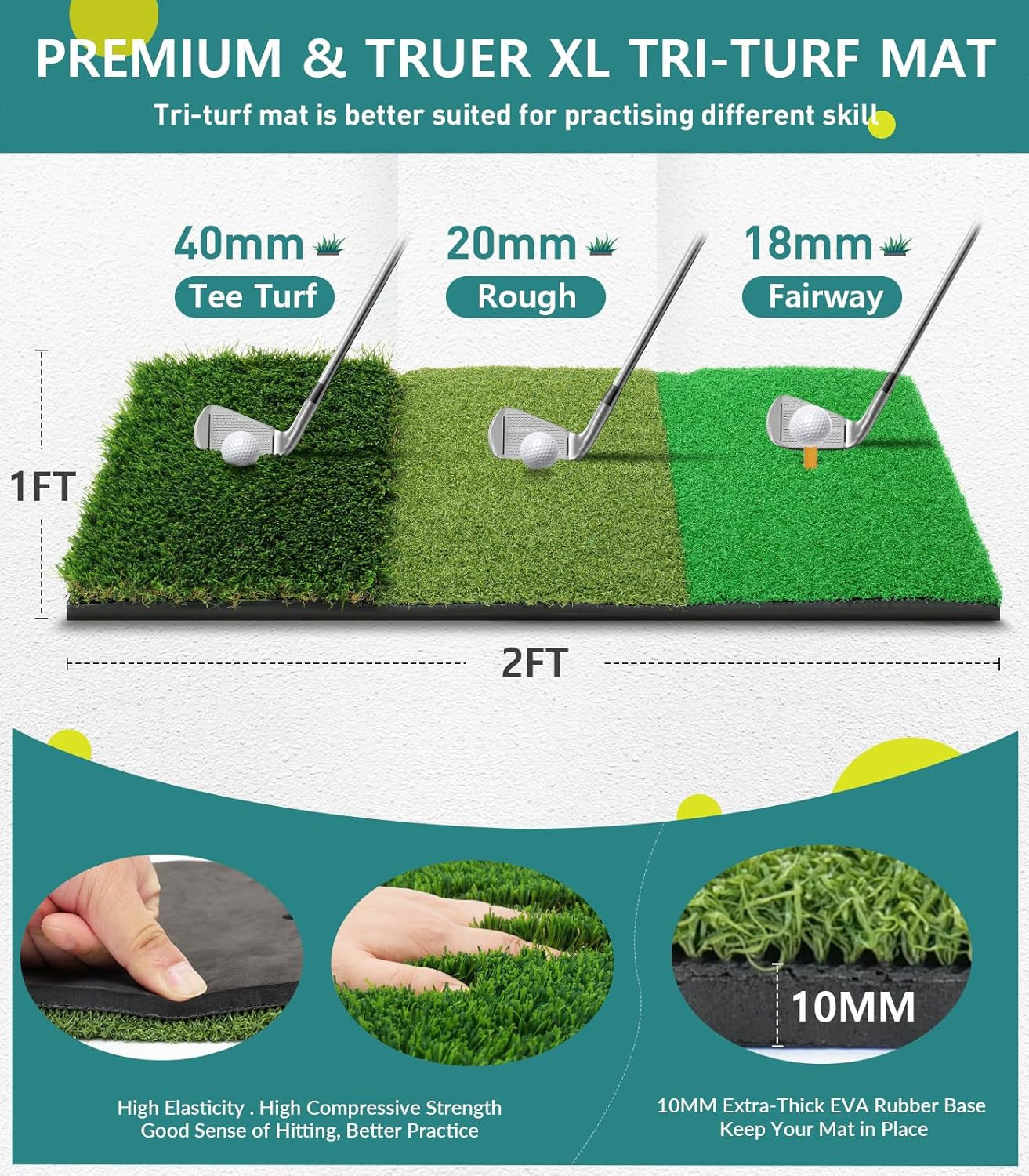 Golf Net: 10X7Ft Nylon Golf Practice Net for Backyard Driving, Chipping, Indoor/Outdoor Golf Hitting Net Upgraded High Elastic Nylon Mesh with Tri-Turf GLF Mat and Targets, Gift for Men, Golf Lovers