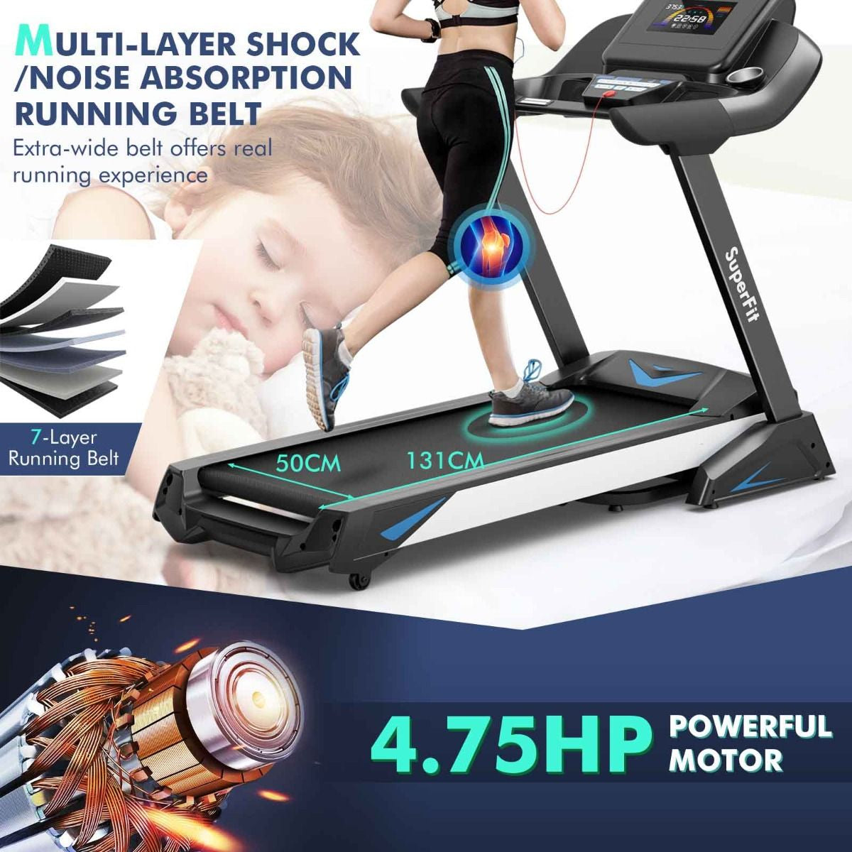 4.75 HP Treadmill with APP and Auto Incline for Home & Apartment