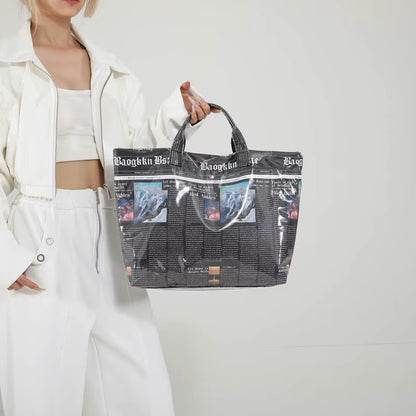 PVC Newspaper Shoulder Bag Large Capacity Casual Tote Bag Waterproof Leisure Shoulder Bag Work Date Party Bag