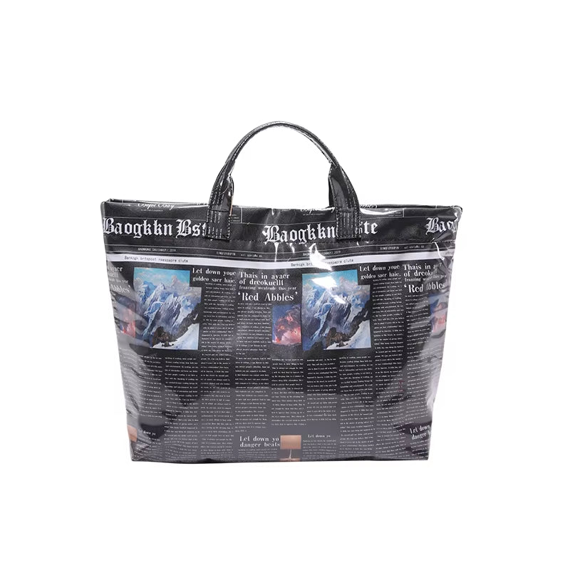 PVC Newspaper Shoulder Bag Large Capacity Casual Tote Bag Waterproof Leisure Shoulder Bag Work Date Party Bag